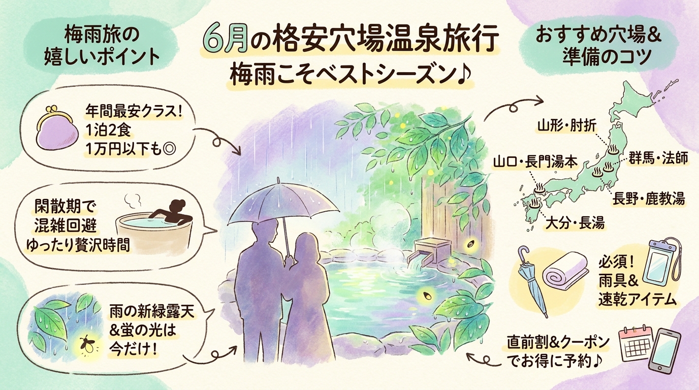 6月の格安穴場温泉宿おすすめ2026 梅雨こそ温泉・蛍・新緑など