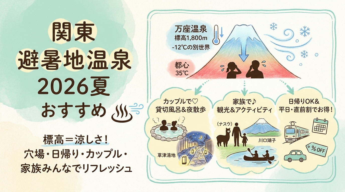 関東避暑地温泉おすすめ2026夏 穴場・日帰り・カップル・家族連れなど