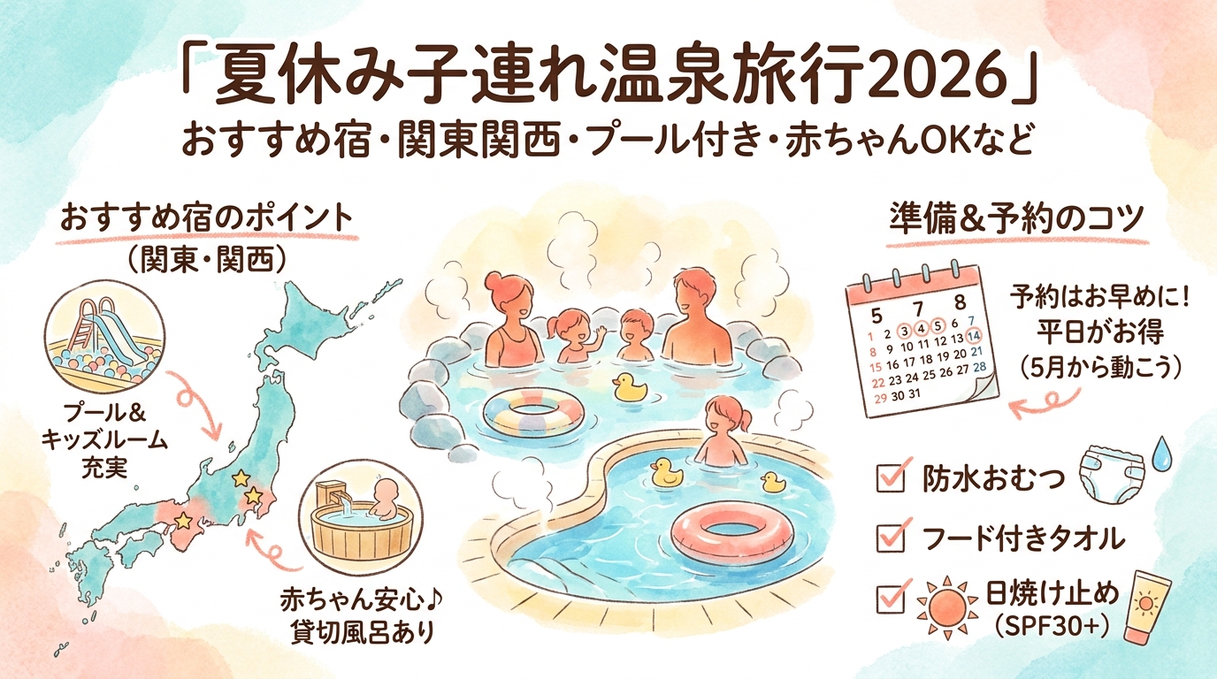 夏休み子連れ温泉旅行2026 おすすめ宿・関東関西・プール付き・赤ちゃんOKなど